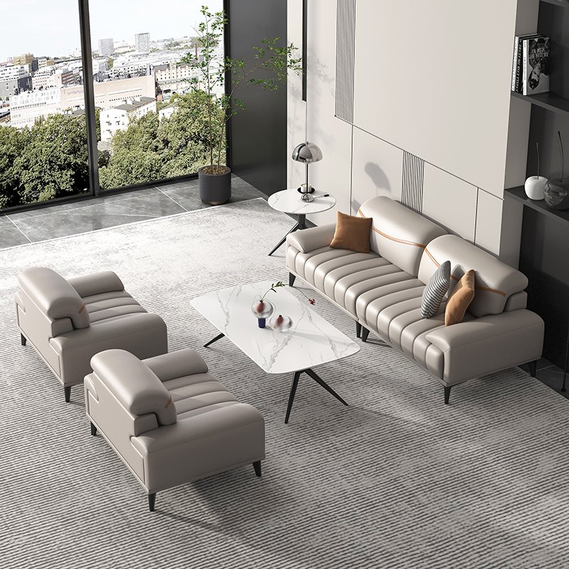 Comfortable Office Chesterfield Sofa Leather Modern Simple Office Sofa Coffee Table Set of Sofas for Sale