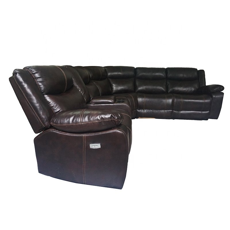 Electric Power Air Leather Corner Sofa With Console And USB Cup holder Modern Design Living Room American Style Reclining sofa
