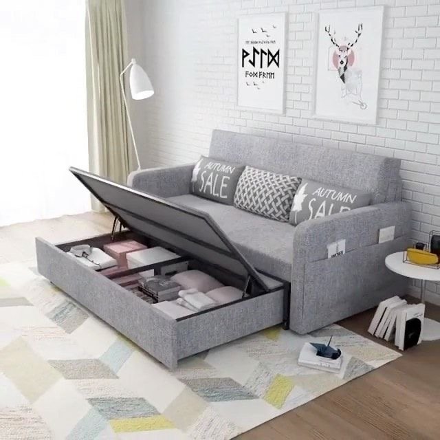 Comfortable Home Furniture Hotel 3 seat Wood Frames Fabric Leather Living Room Folding Sofa Bed with Storage