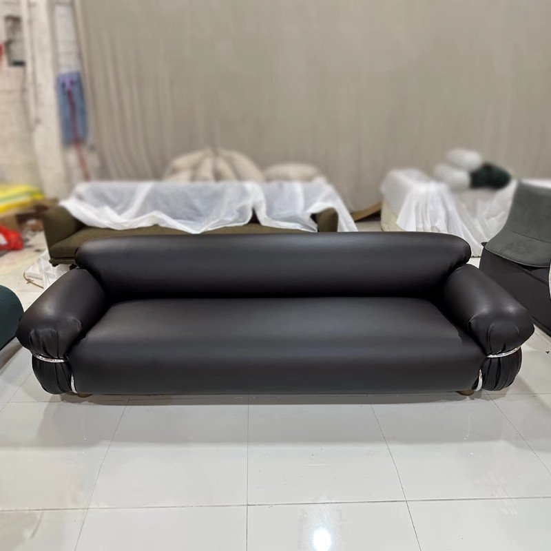 Luxury italian genuine leather 3 piece couch sets furniture for living room Sesanne sofas with stainless steel 7 seater sofa set