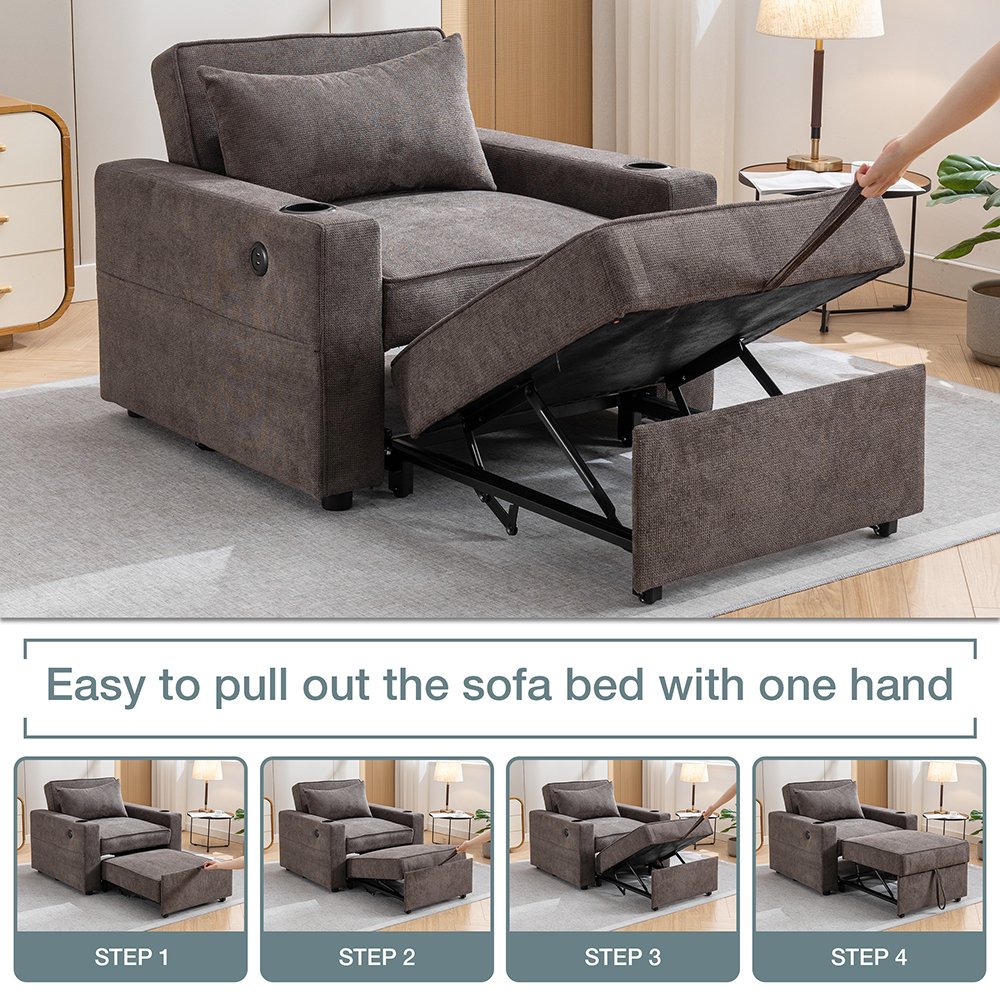 VANBOW high quality fabric sleeper couch folding sleeping sofa bed with 2 storage pockets