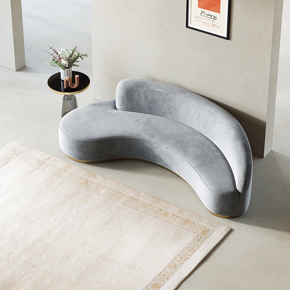 Luxury modern living room furniture Italian metal gold white fabric boucle curved sofa