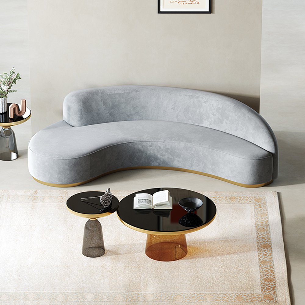 Luxury modern living room furniture Italian metal gold white fabric boucle curved sofa