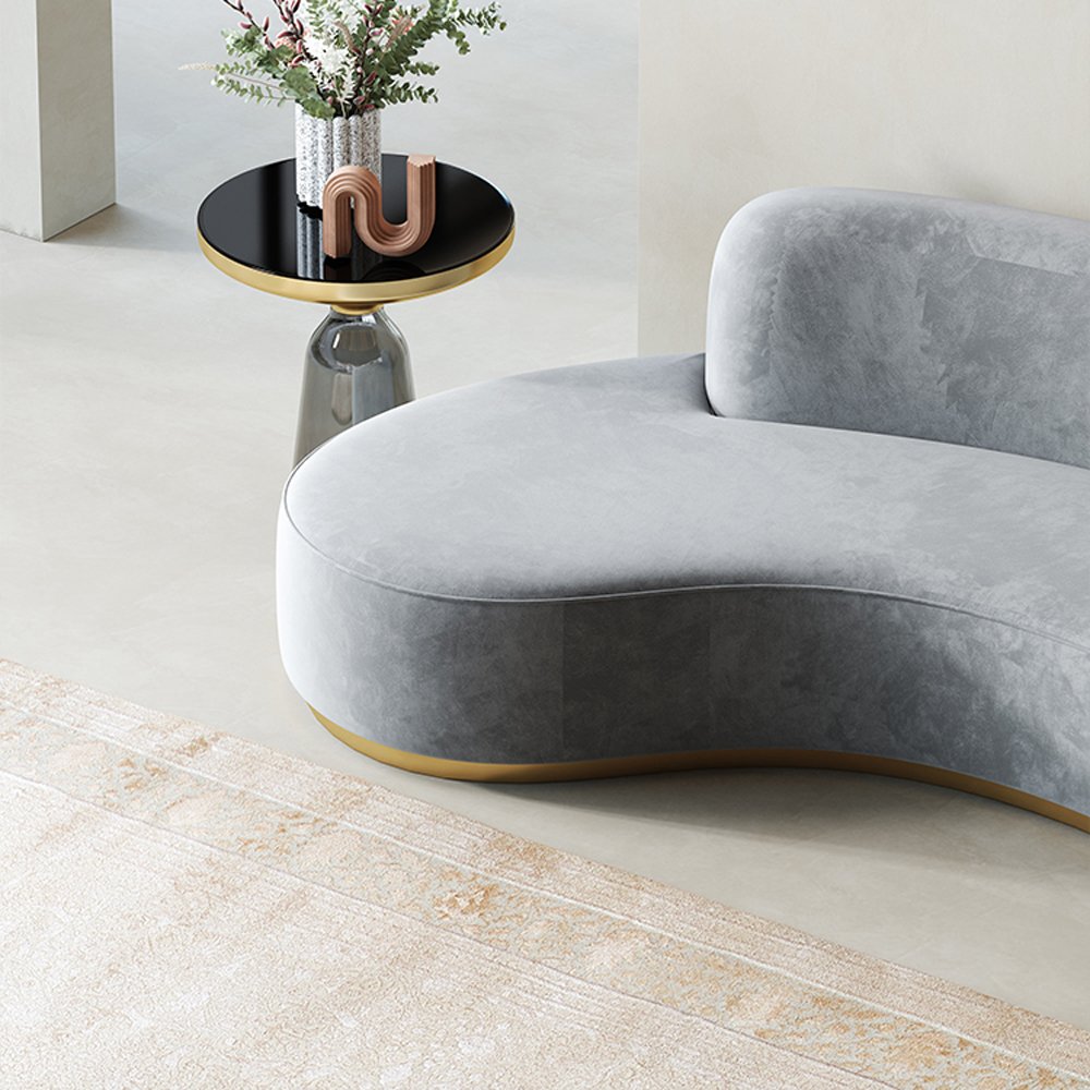 Luxury modern living room furniture Italian metal gold white fabric boucle curved sofa