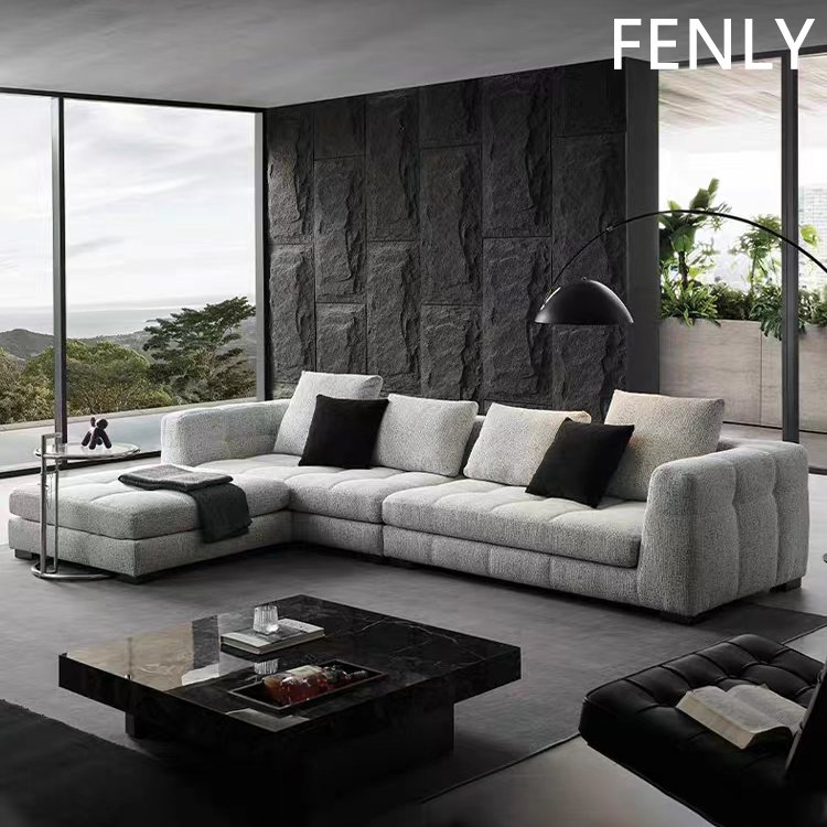 Modern Italian Minimalist Sectional Leather Sofa Set Office & Living Room Furniture Wood Material for Home & Villa Use