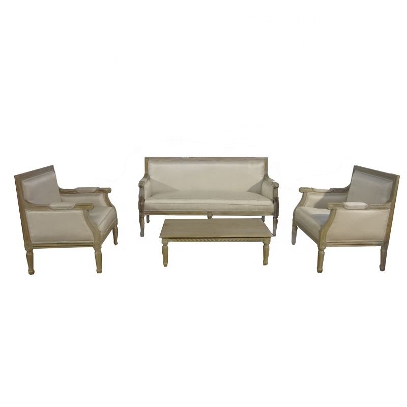 Louis Philippe Armchair Teak Wood Living Room Furniture French Style Sofa Set with Wooden Coffee Table Designed for Classic Home