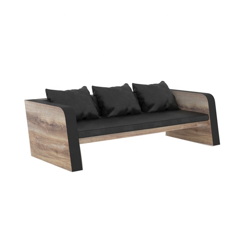 American Industrial Loft Style Leisure Elegant Mahogany Wood Black PU Leather Commercial Office Sofa Sectional Sofa