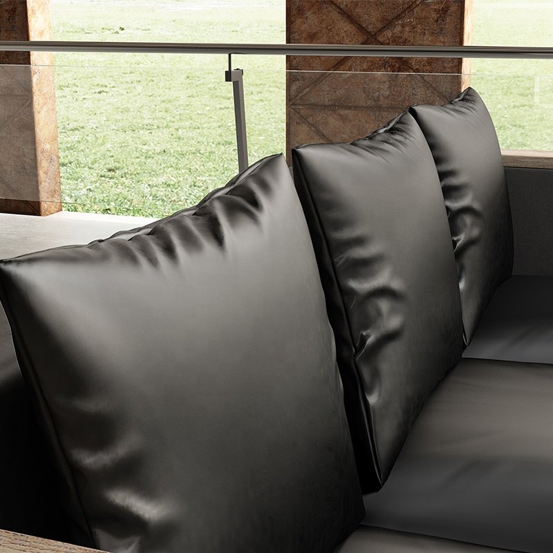 American Industrial Loft Style Leisure Elegant Mahogany Wood Black PU Leather Commercial Office Sofa Sectional Sofa