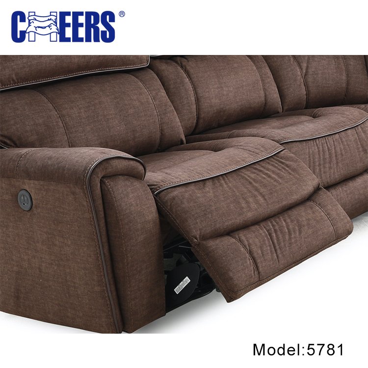 MANWAH CHEERS Fabric Upholstered Living Room Sofa 5-Seater Power Reclining Sectional with Console for Living Room
