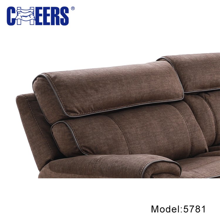 MANWAH CHEERS Fabric Upholstered Living Room Sofa 5-Seater Power Reclining Sectional with Console for Living Room