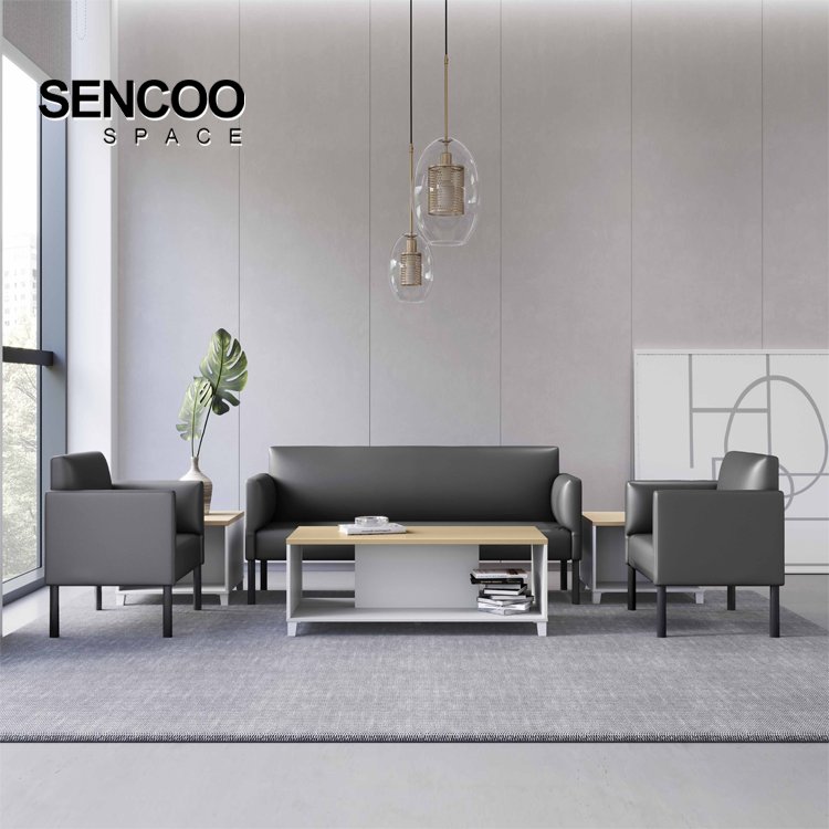 Sencoo commercial furniture home office sofa company reception waiting area leather leisure sofa set