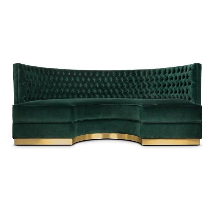 custom luxury deep buttoned velvet half circle restaurant booth seating golden base booth sofa for nightclub bar