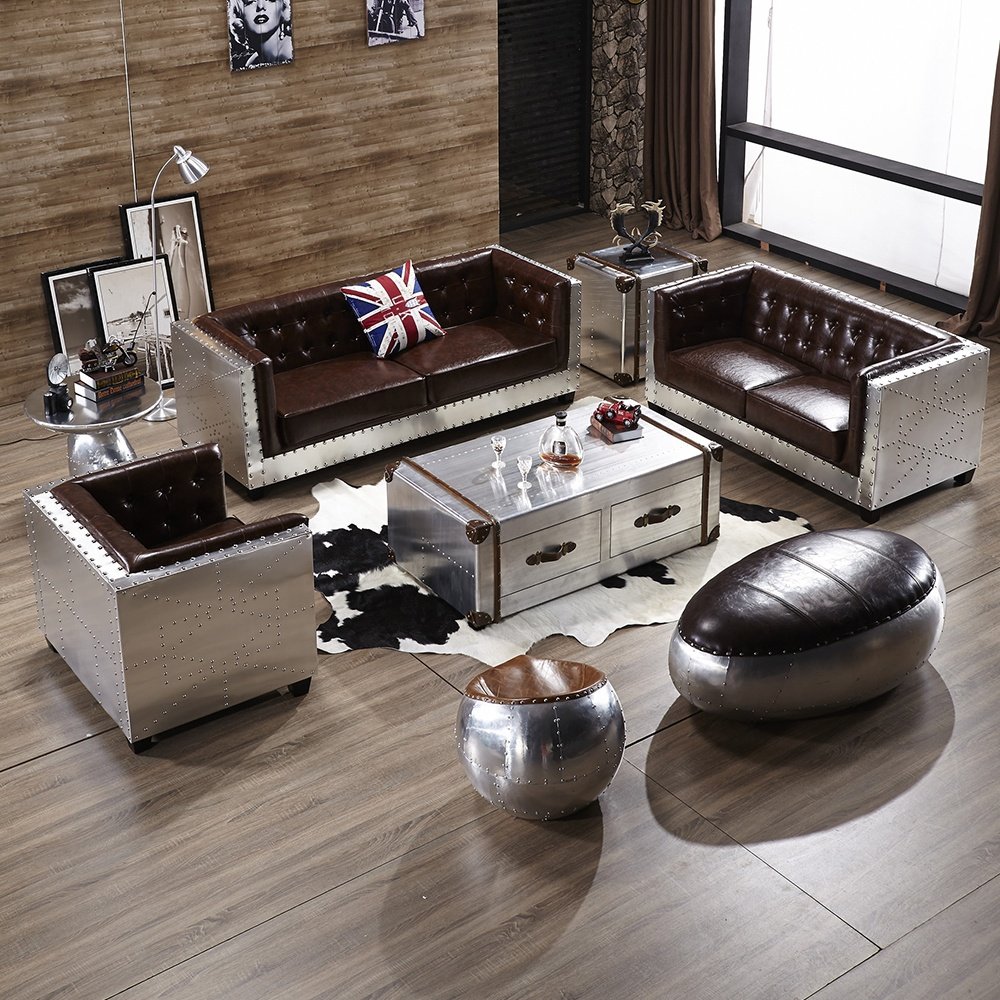 Wholesale Antique Aluminum Aviator Tufted Sofa Set Furniture