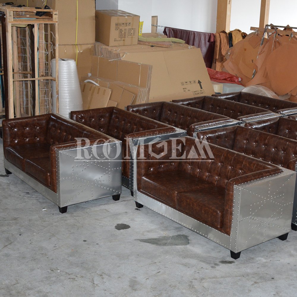 Wholesale Antique Aluminum Aviator Tufted Sofa Set Furniture