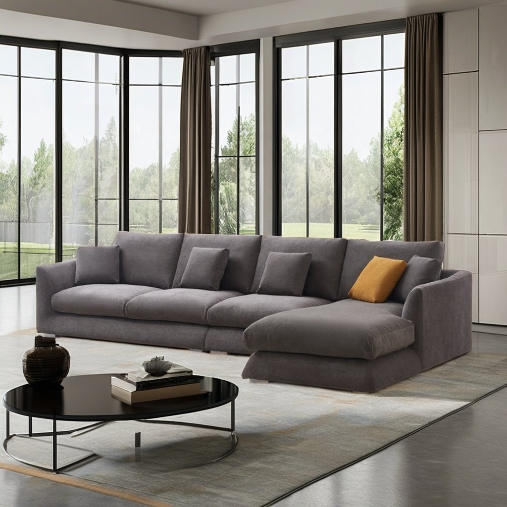 Modern Luxury Living Room Feather Down Sofa L shape With Chaise Sectional linen Couch Modular Sofa Couch Set