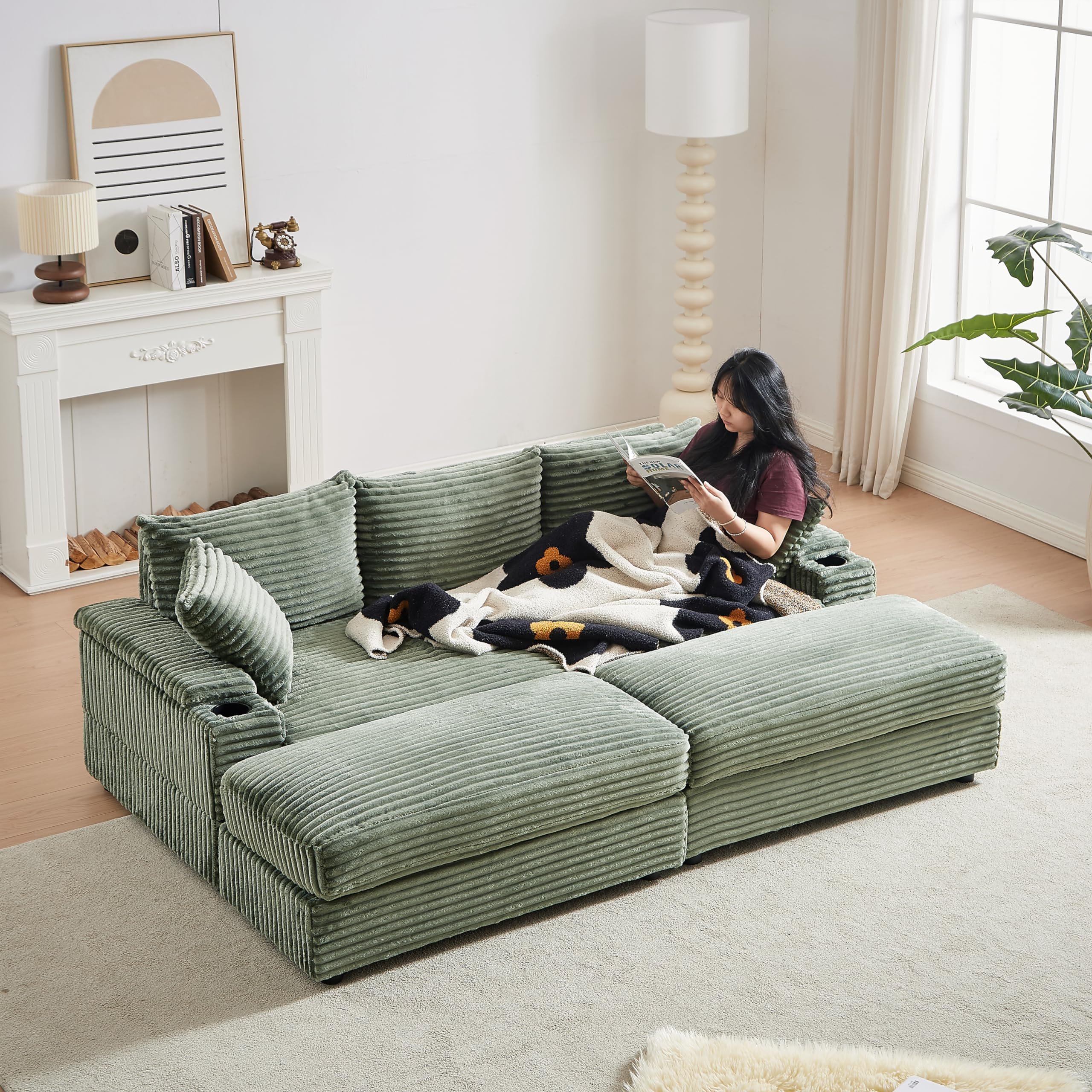 Upholstered Cloud Modular Furniture Convertible Chaise Lounge Sectional Loveseat Compression Cinema Sofa for Living Room