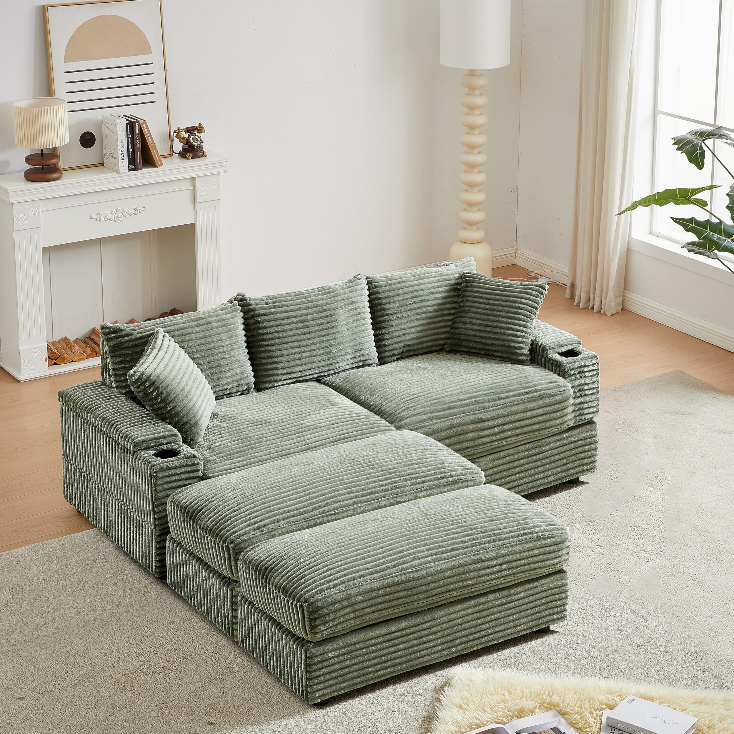 Upholstered Cloud Modular Furniture Convertible Chaise Lounge Sectional Loveseat Compression Cinema Sofa for Living Room