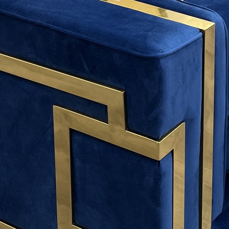 Luxury Blue Velvet sofa set with gold stainless steel decoration for hotel home office living room furniture