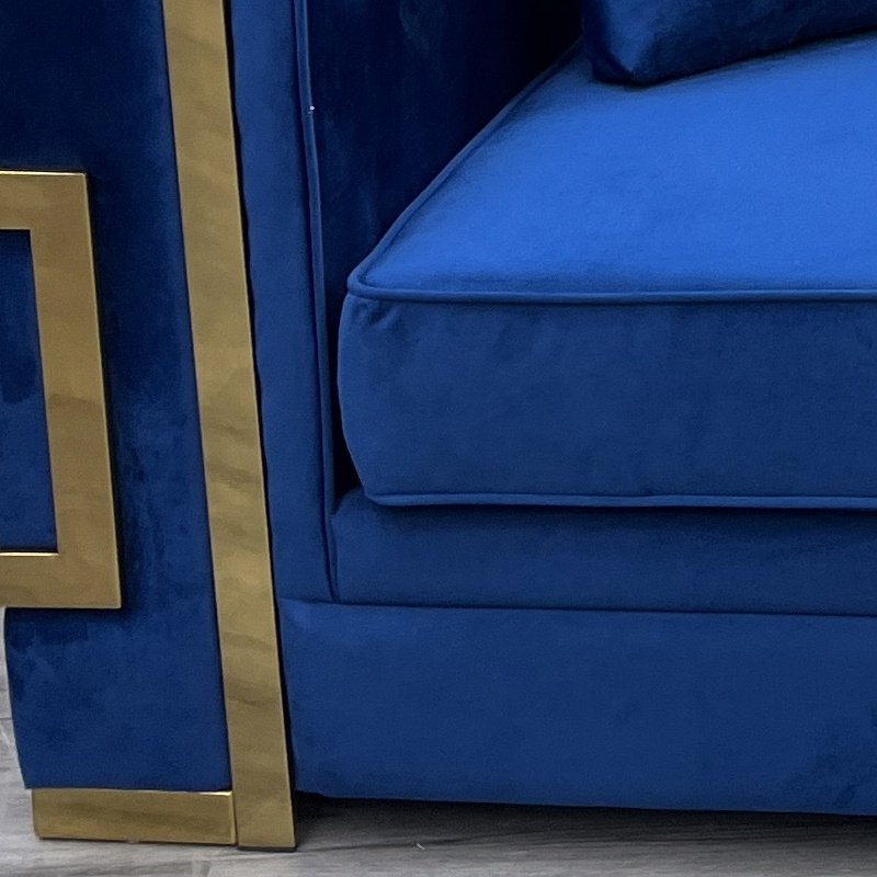 Luxury Blue Velvet sofa set with gold stainless steel decoration for hotel home office living room furniture