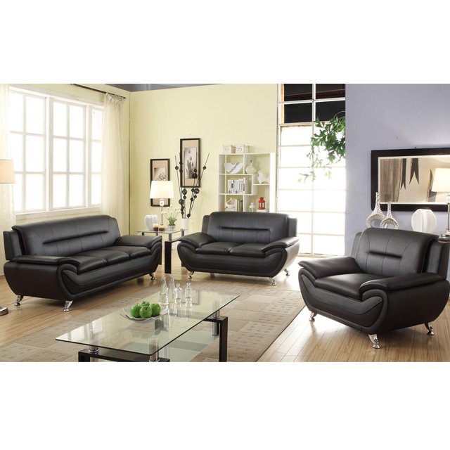 Black and white sofa set couch modern living room furniture two seater with metal legs backrest 2 pillows sofa chair