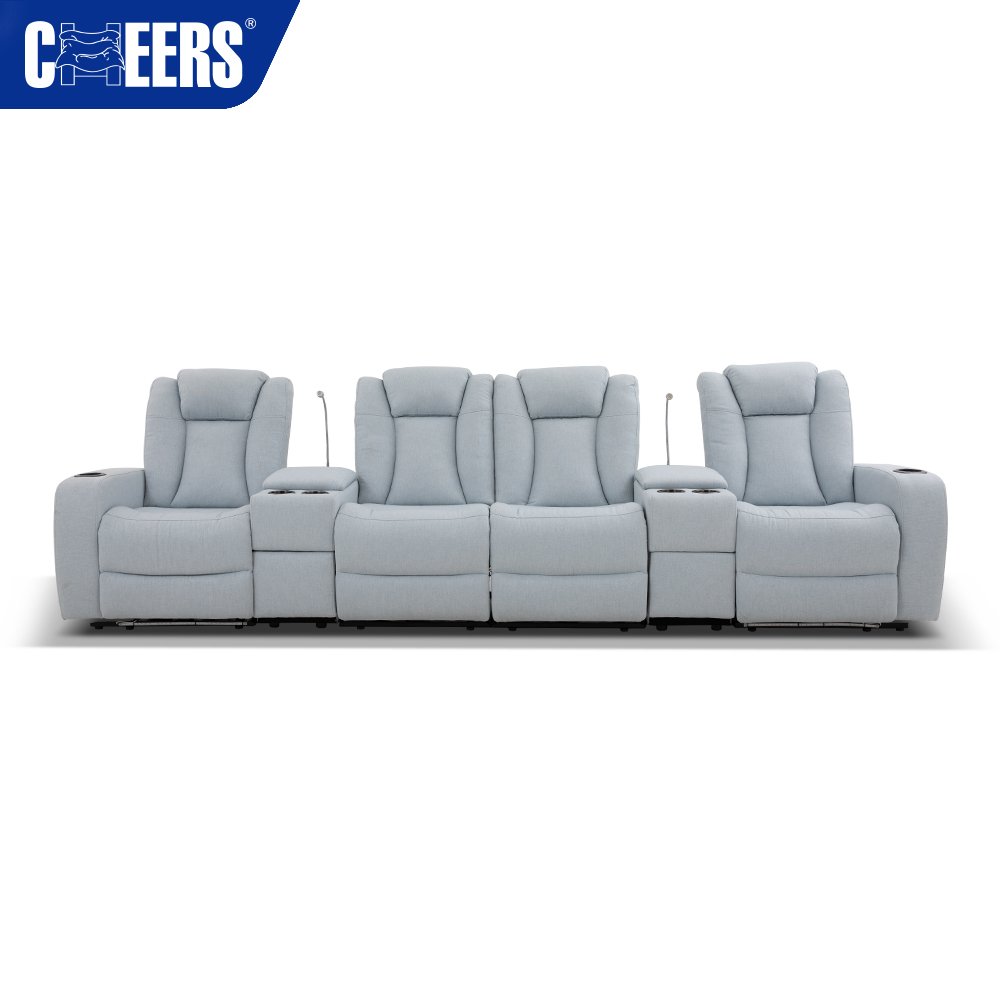 MANWAH CHEERS Power Fabric Blue Recliner Home Theater Sofa with USB Port and for Living Room Home Theater