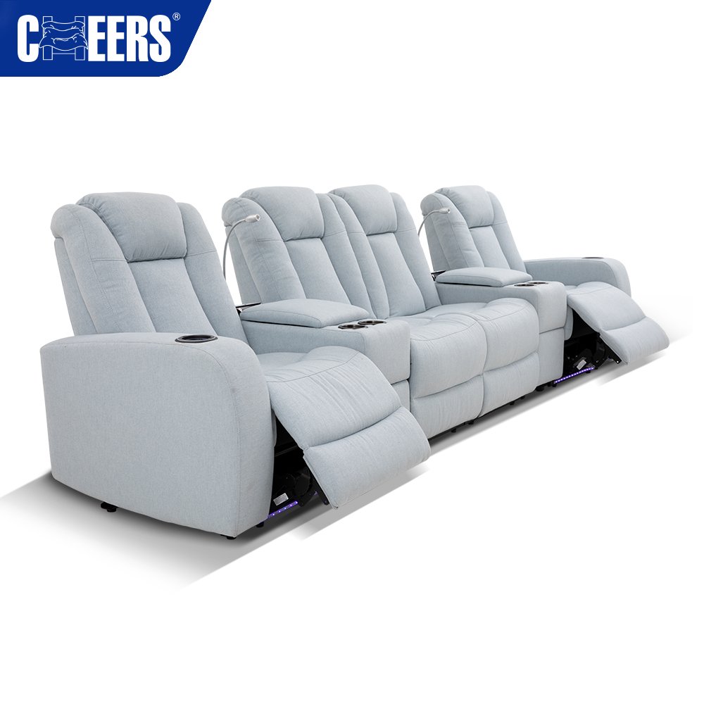 MANWAH CHEERS Power Fabric Blue Recliner Home Theater Sofa with USB Port and for Living Room Home Theater