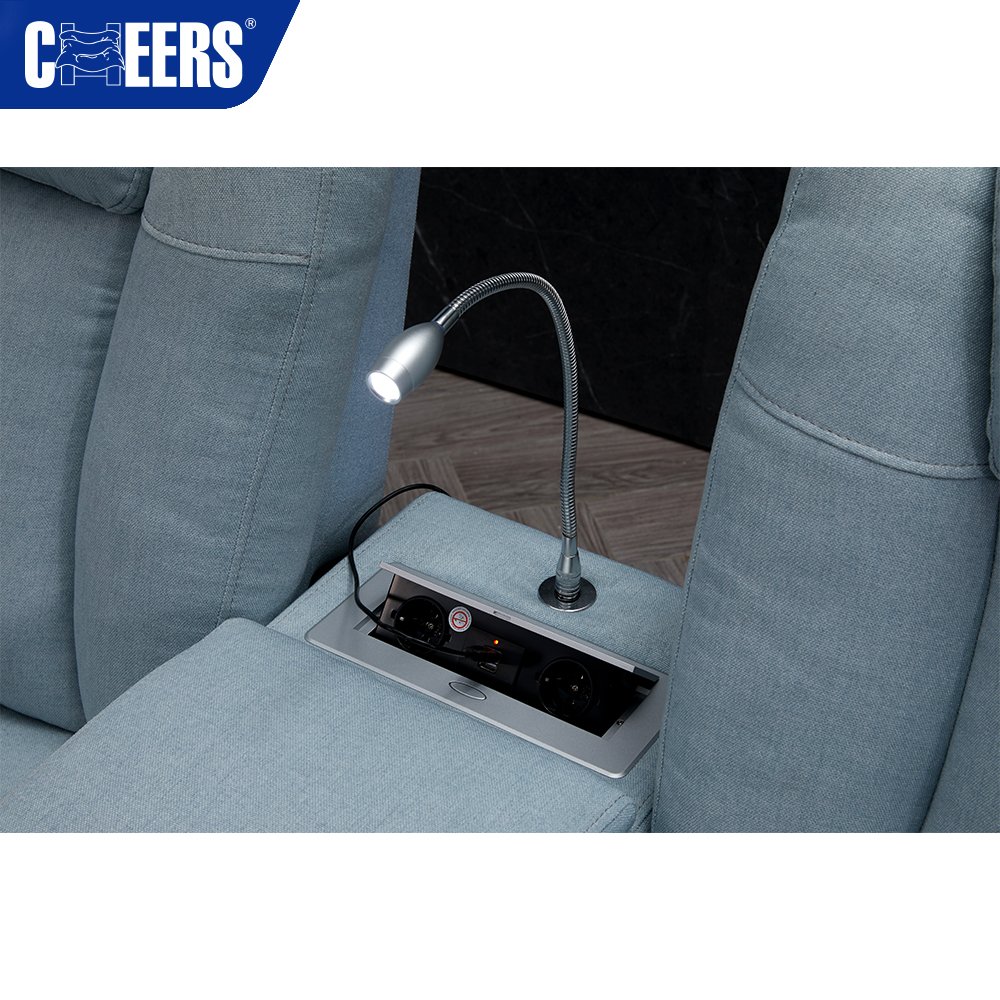 MANWAH CHEERS Power Fabric Blue Recliner Home Theater Sofa with USB Port and for Living Room Home Theater