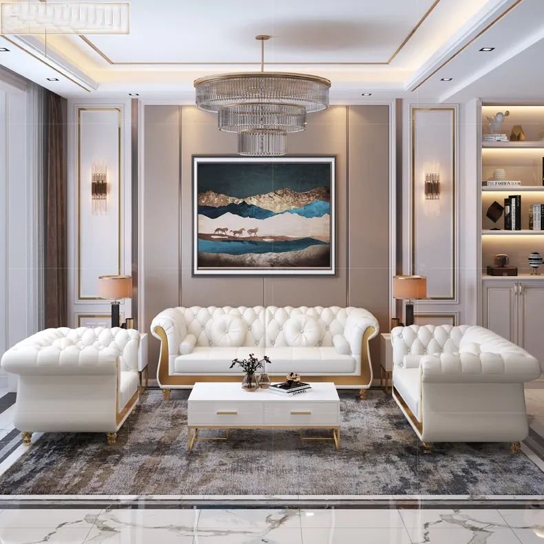 Luxury Chesterfield Sofa for home office hotel living room furniture modern synthetic leather sofa set