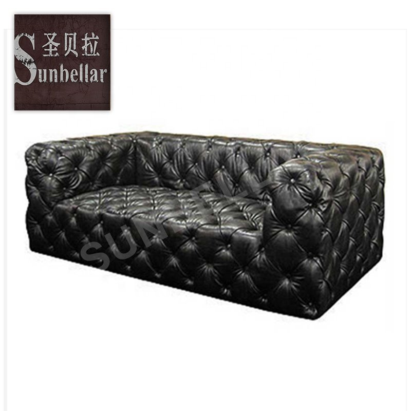 foshan office furniture supplier chesterfield office sofa 3 seat couch antique black genuine leather sofa for home office