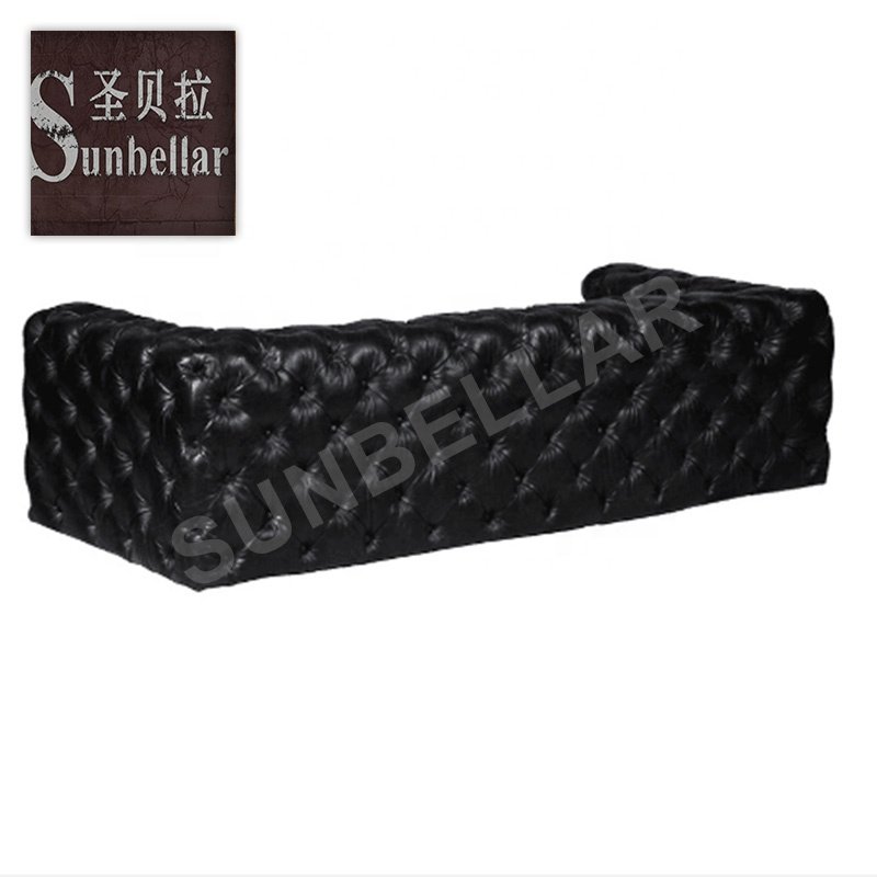 foshan office furniture supplier chesterfield office sofa 3 seat couch antique black genuine leather sofa for home office