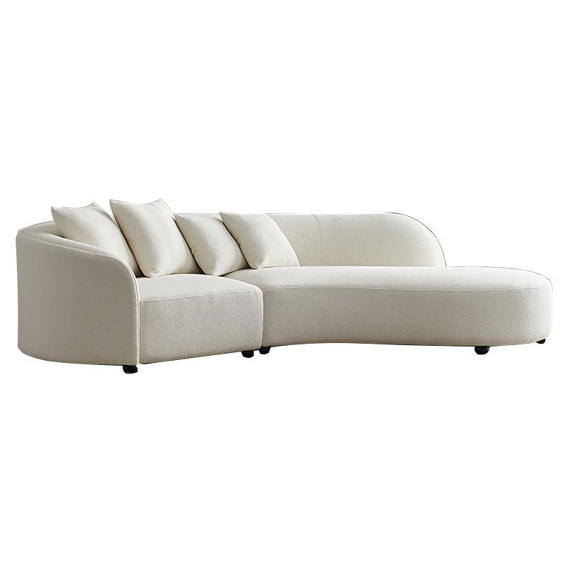 Small Size Modern Creative Curved Linen Sofa Set for Apartment Creamy Living Room & Hotel Made of Leather & Wood