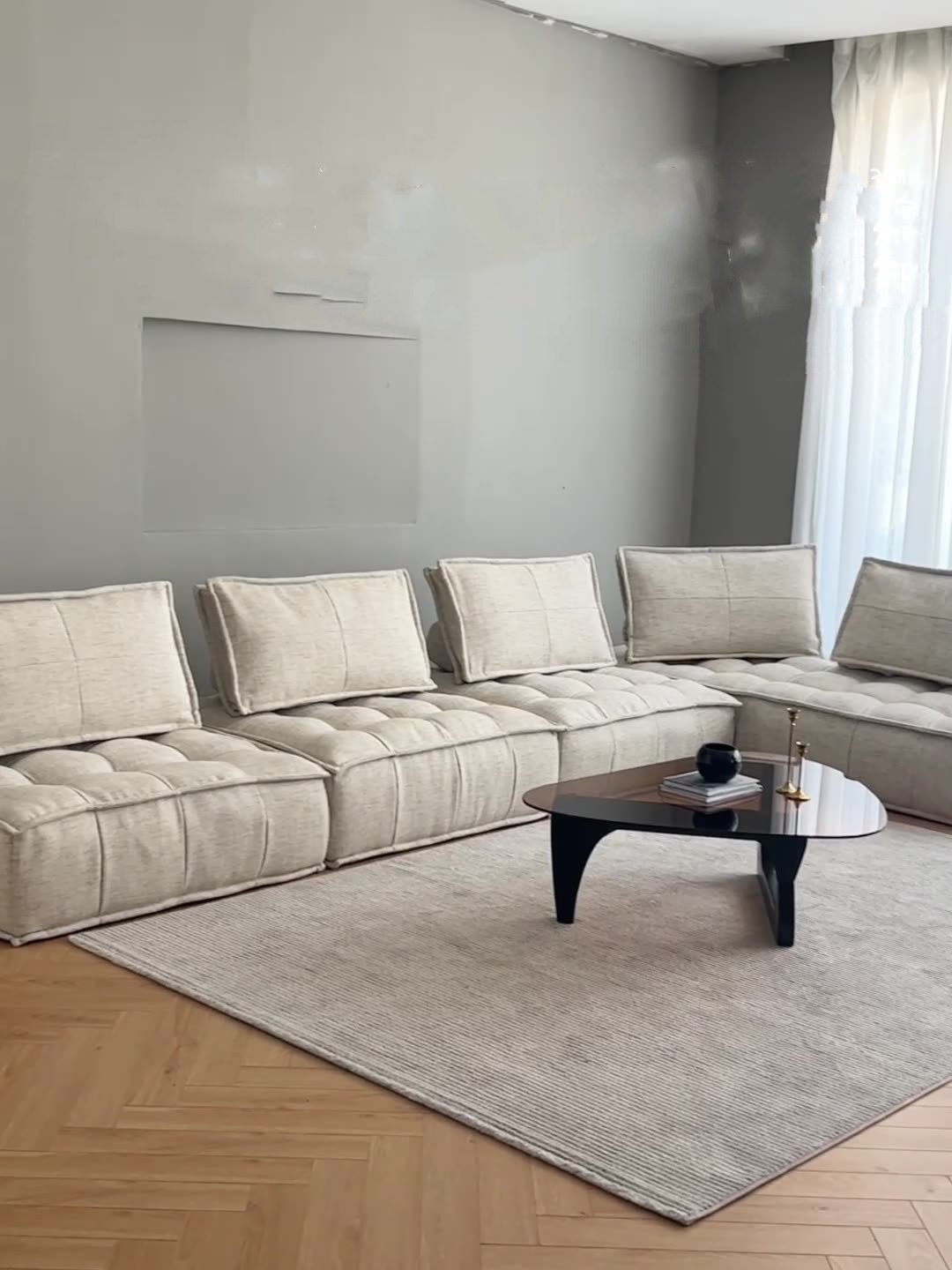 modern minimalist modular sectional sofa set living room furniture teddy boucle fabric vacuum compression sofa couch