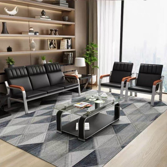 Customized Durable Wholesale 3 seater Commercial furniture leather Public office reception waiting sofa