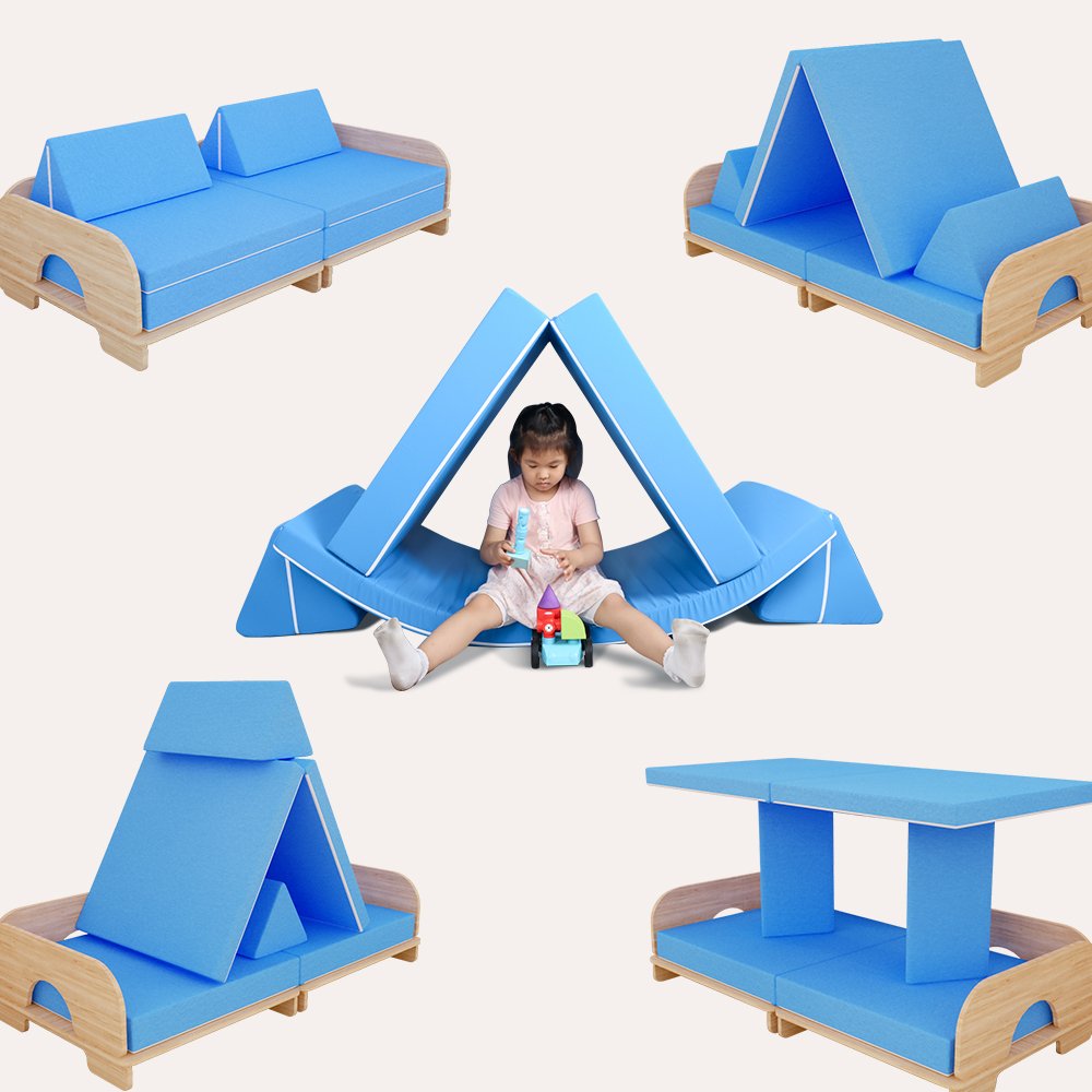 SAIEN Wood Structure Living Room Furniture Wood Frame Sofa Free Combination Children's Educational Toy Play Couch