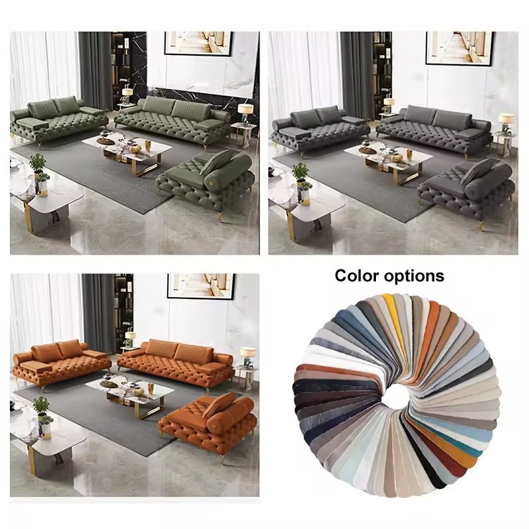 American Style Leather Button Tufted Reception Couch Luxury 5Star Hotel Lobby Sofa Set Elegant Living Room Furniture Combination
