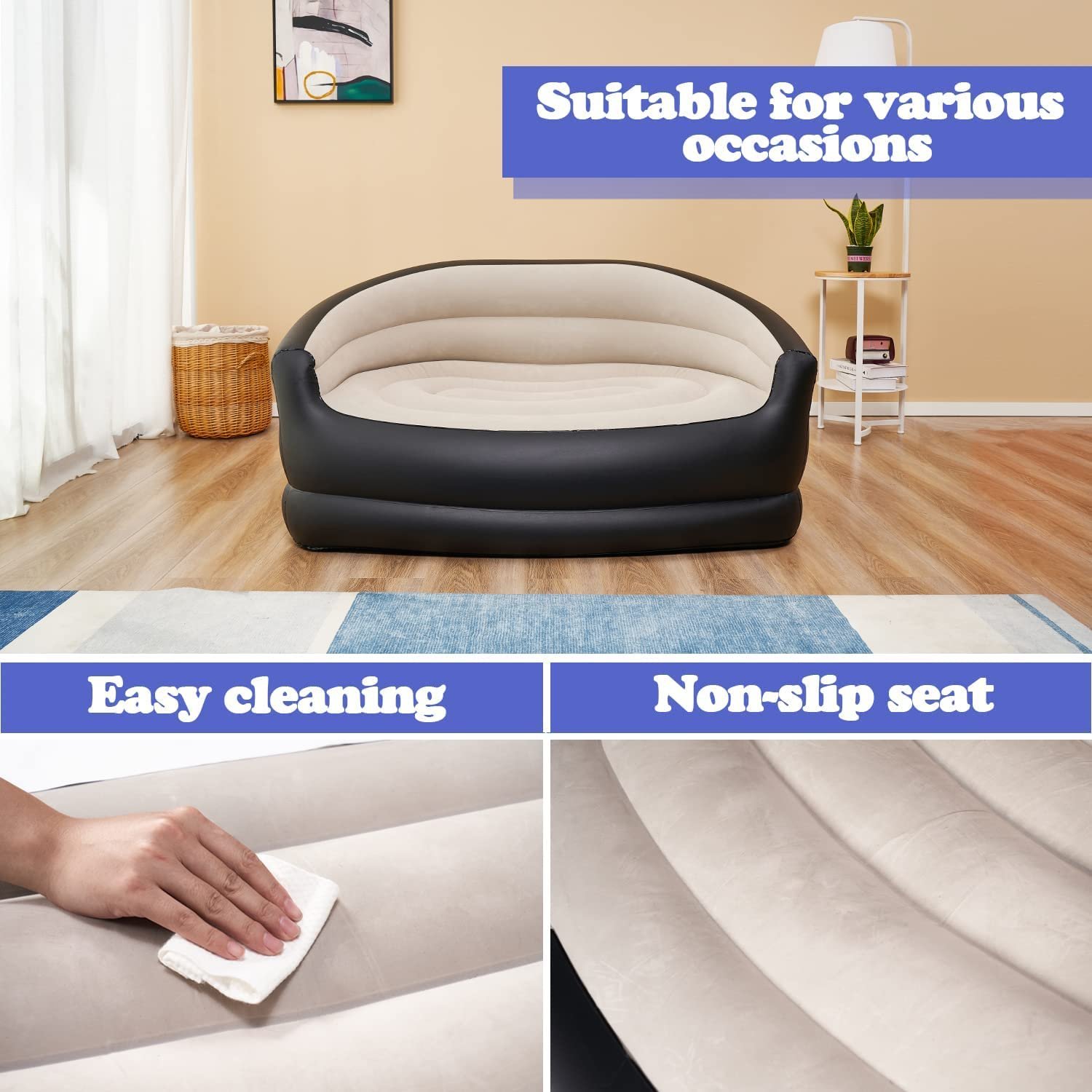 Inflatable Sofa Bed for Camping Air Sofa Couch Love seat Blow up Furniture Waterproof Flocking Sofa for Living Room