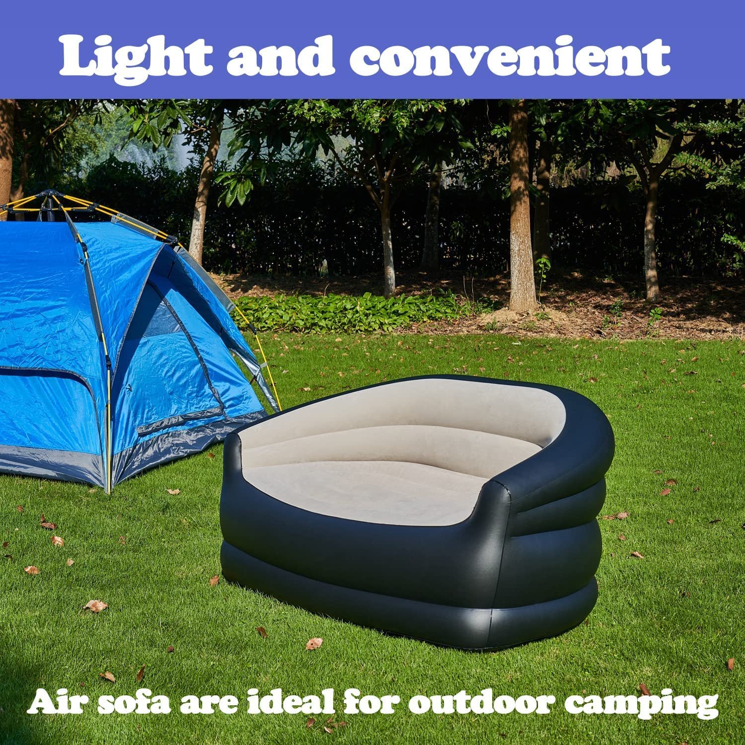 Inflatable Sofa Bed for Camping Air Sofa Couch Love seat Blow up Furniture Waterproof Flocking Sofa for Living Room