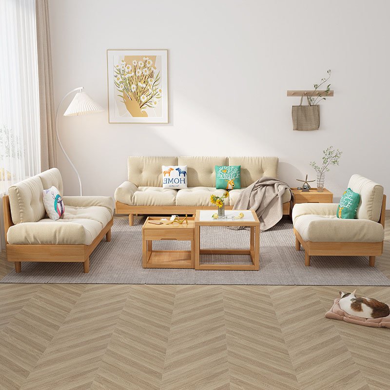 Solid wood cloud fabric sofa Nordic modern simple small family living room household combined sofa