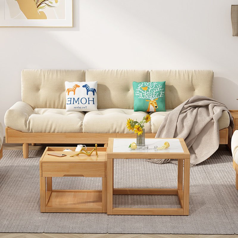 Solid wood cloud fabric sofa Nordic modern simple small family living room household combined sofa