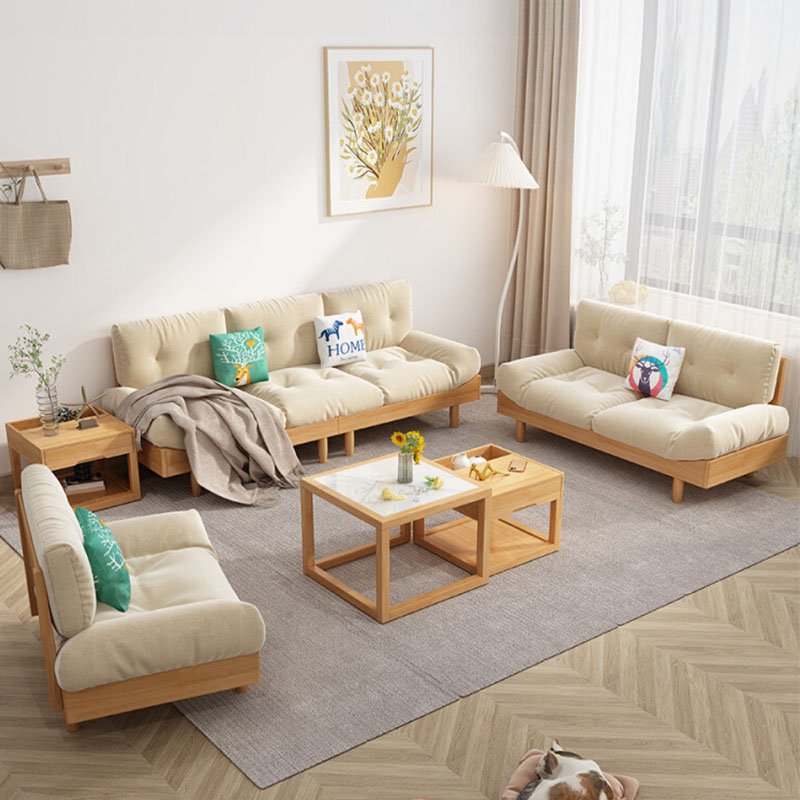 Solid wood cloud fabric sofa Nordic modern simple small family living room household combined sofa