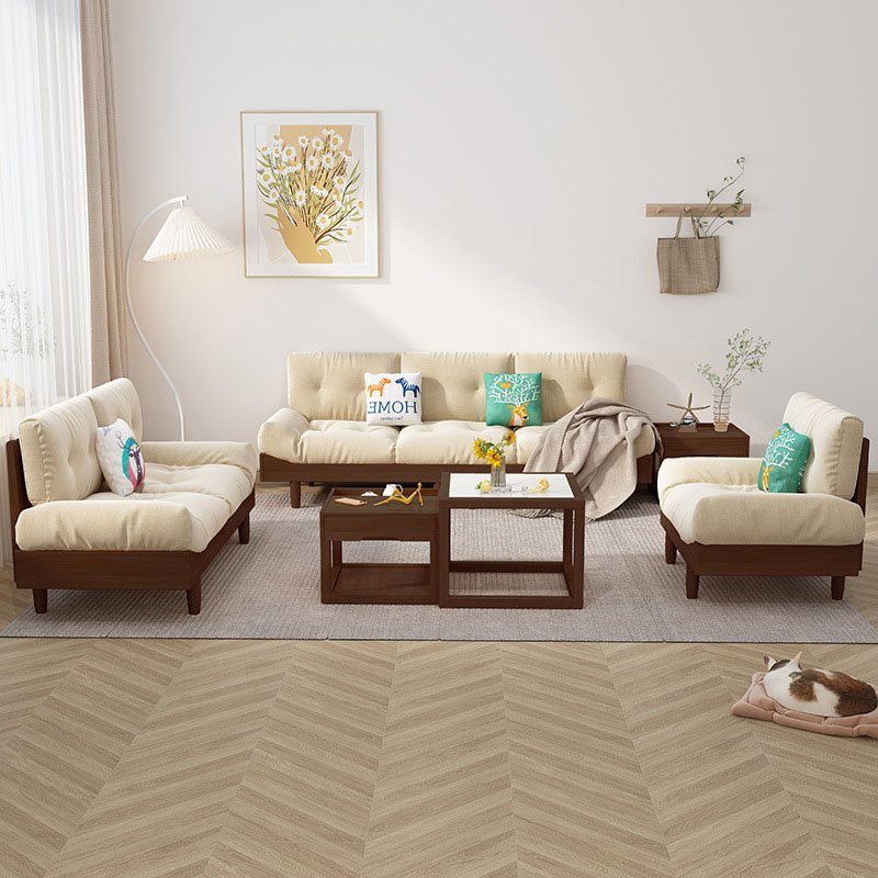 Solid wood cloud fabric sofa Nordic modern simple small family living room household combined sofa
