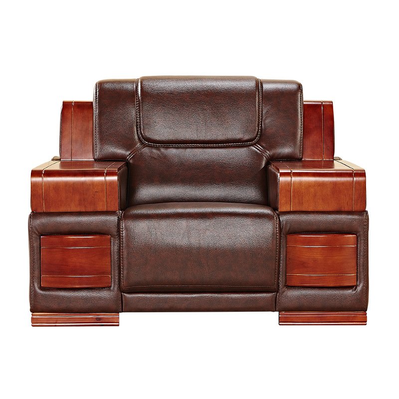 Premium Chinese Style Office Sofa Business Reception Leather Sofa Set | Comfortable and Waterproof Sturdy Wooden Frame