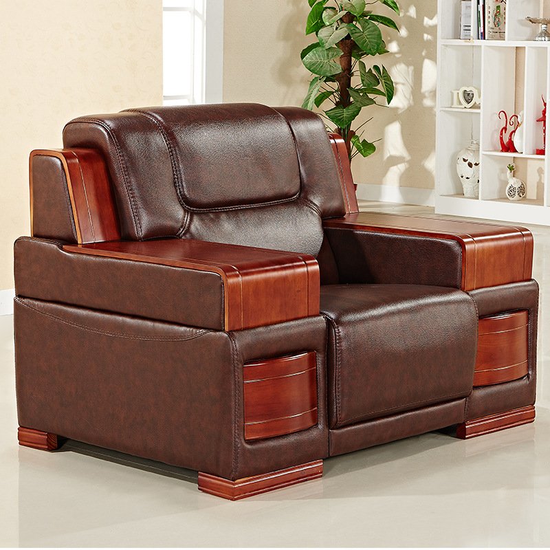 Premium Chinese Style Office Sofa Business Reception Leather Sofa Set | Comfortable and Waterproof Sturdy Wooden Frame