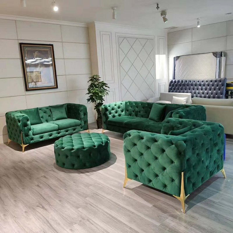 Luxury leather chesterfield sofa set 3 2 1 office sofa set designs modern living room couch velvet sofa and loveseat set