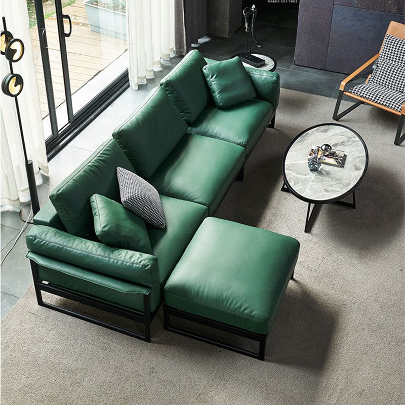 Vintage Look Olive Green Minimalist Style 3 Seater Reception Office Leather Sofa