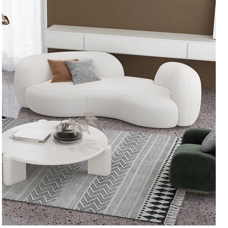 design contemporary Nordic luxury sofa curved white teddy curved sofa sherpa shearling lounge lamb fabric sofa