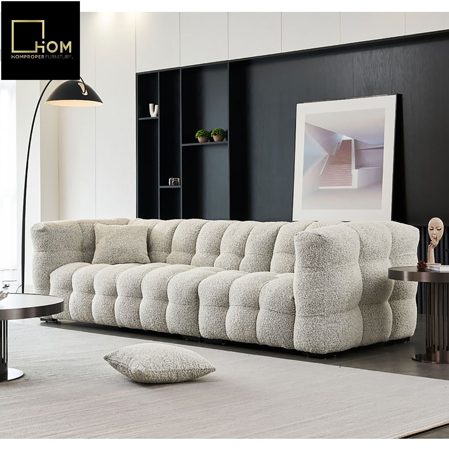 Japanese style lambskin sofa Italian living room three-person straight fabric Wabisabi style marshmallow module cream style sofa