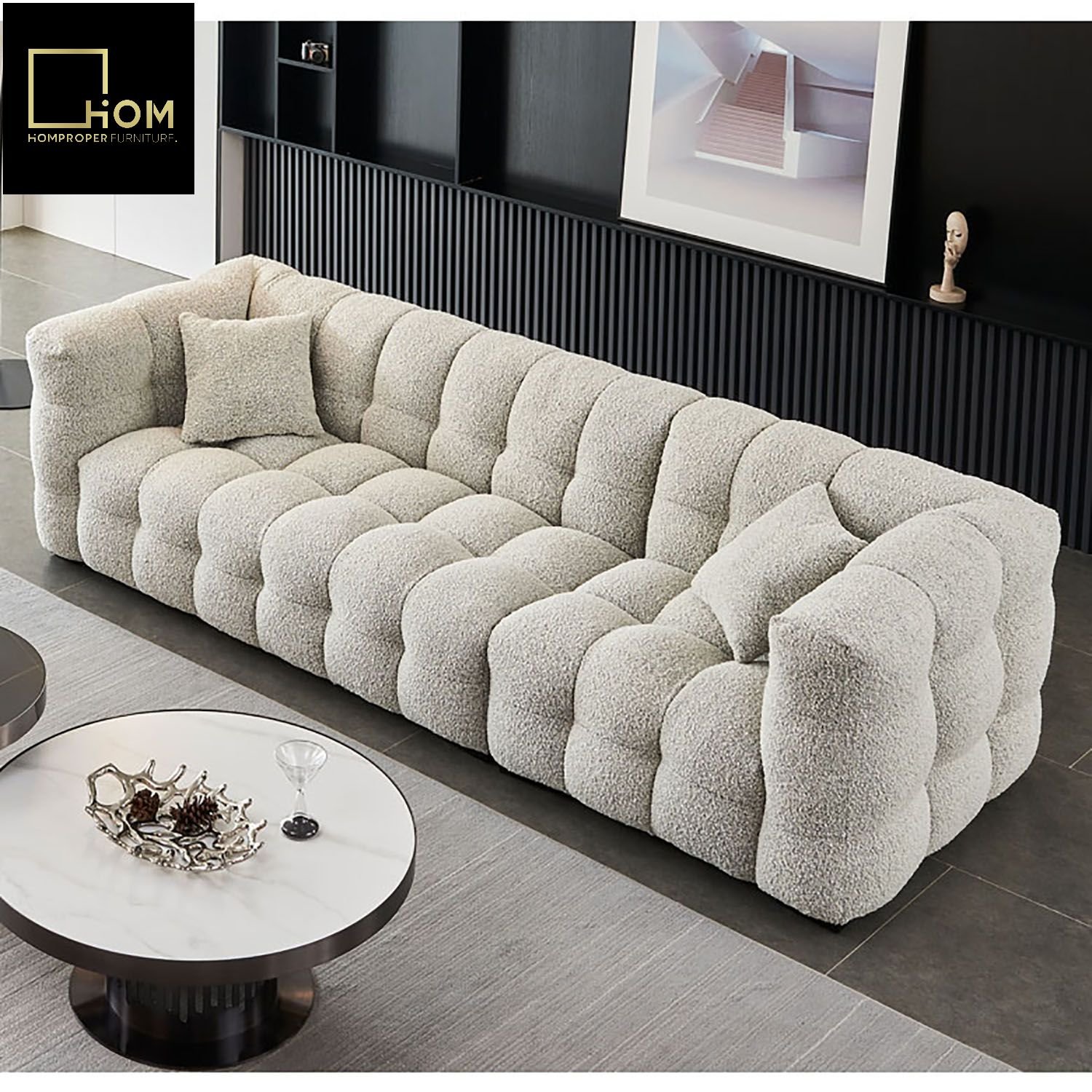 Japanese style lambskin sofa Italian living room three-person straight fabric Wabisabi style marshmallow module cream style sofa