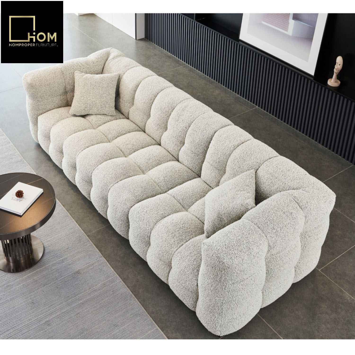 Japanese style lambskin sofa Italian living room three-person straight fabric Wabisabi style marshmallow module cream style sofa