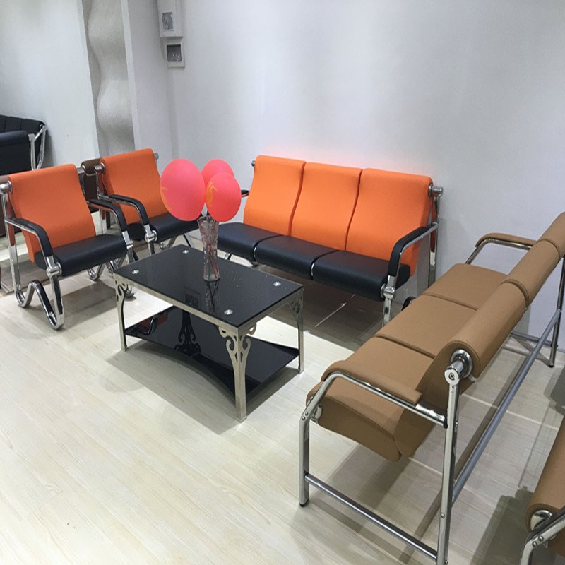Black PU Sofa Stainless Steel Base Executive Office Sofa